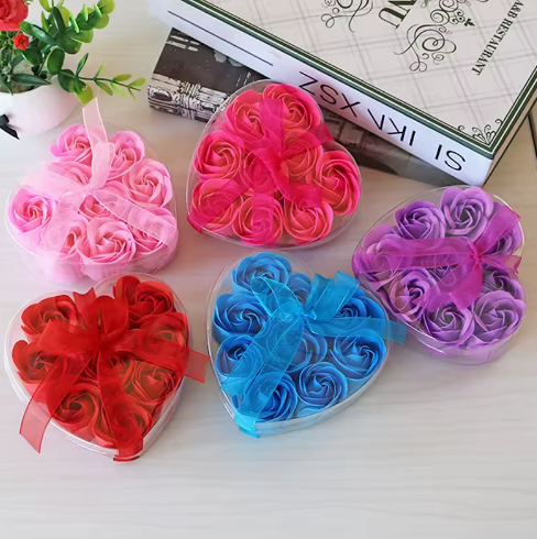 Coffret 9 Roses Savon Parfumées – Fleurs Décoratives de Bain – Idée Cadeau Saint-Valentin & Anniversaire